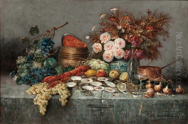 A Bountiful Table Oil Painting by Max Carlier