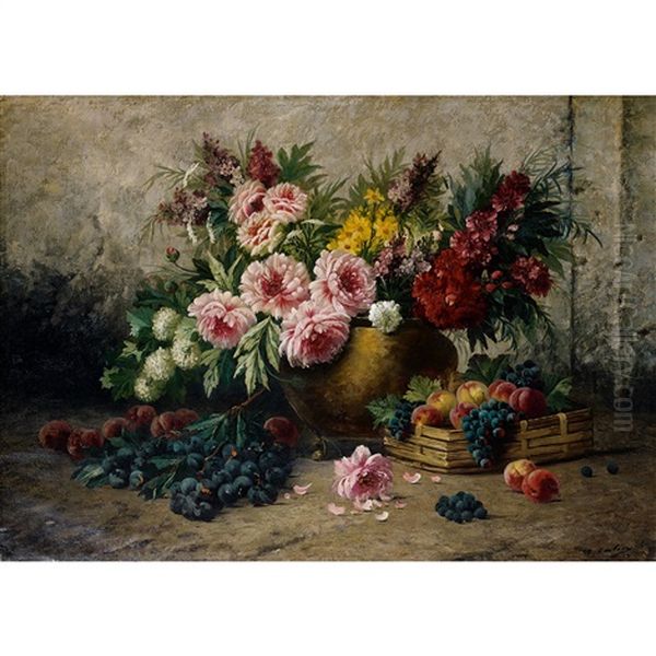 Vase De Fleurs Et Fruits Oil Painting by Max Carlier