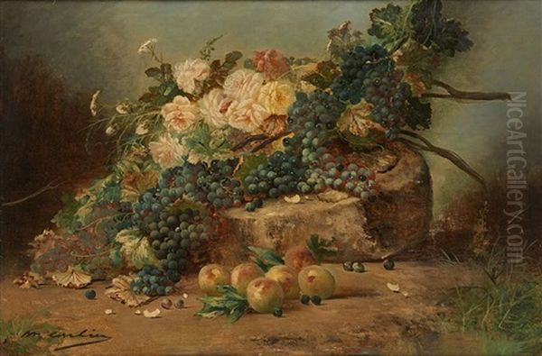 Composition Aux Raisins, Roses Et Pommes Oil Painting by Max Carlier