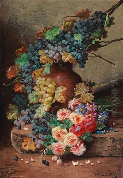 Fruchte Und Blumenstillleben Oil Painting by Max Carlier