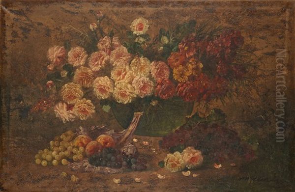 Composition Aux Fleurs Et Fruits Oil Painting by Max Carlier