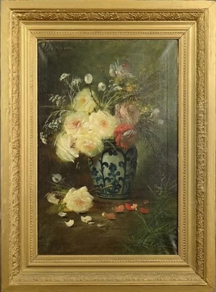 Nature Morte Aux Roses Dans Un Vase Oil Painting by Max Carlier