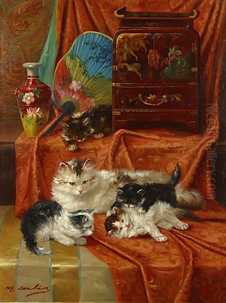 Spelende Poesjes En Chinoiserie Oil Painting by Max Carlier