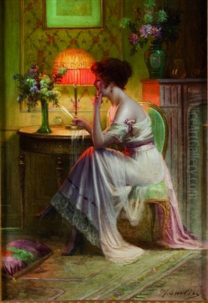 Jeune Femme A Sa Lecture Oil Painting by Max Carlier