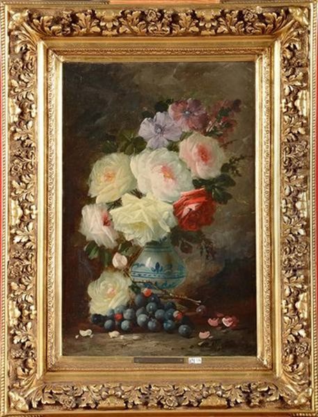 Nature Morte Au Vase De Roses Et Aux Raisins Oil Painting by Max Carlier