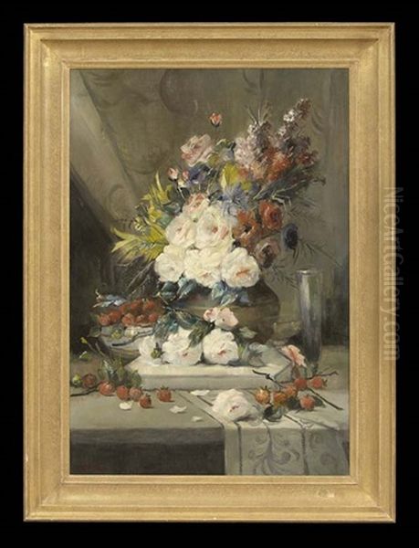 Still Life With Flowers And Berries Oil Painting by Max Carlier