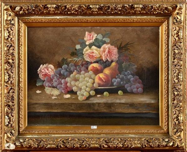 Nature Morte Aux Roses Et Aux Fruits Oil Painting by Max Carlier