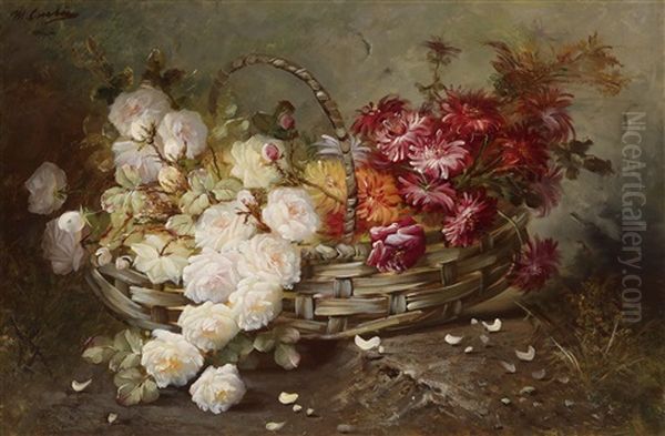 Rosen Und Astern In Einem Weidenkorb Oil Painting by Max Carlier