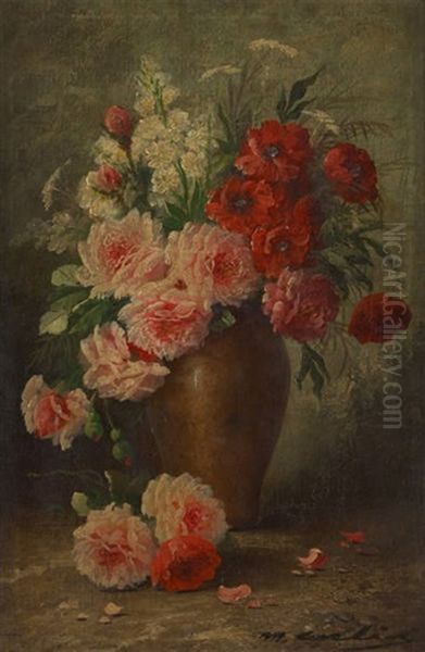 Vase Fleuri De Roses Oil Painting by Max Carlier