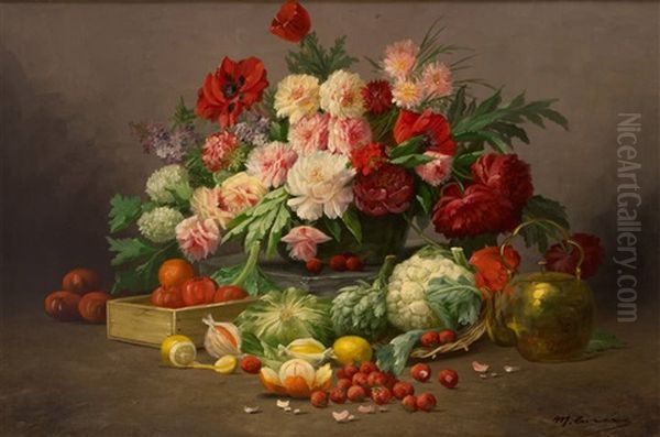 Nature Morte Aux Fruits, Legumes Et Fleurs Oil Painting by Max Carlier