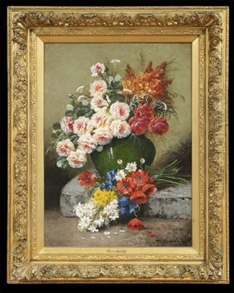 Floral Still Life In A Green Vase Oil Painting by Max Carlier