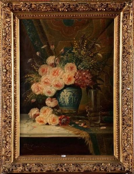 Nature Morte Aux Roses Oil Painting by Max Carlier