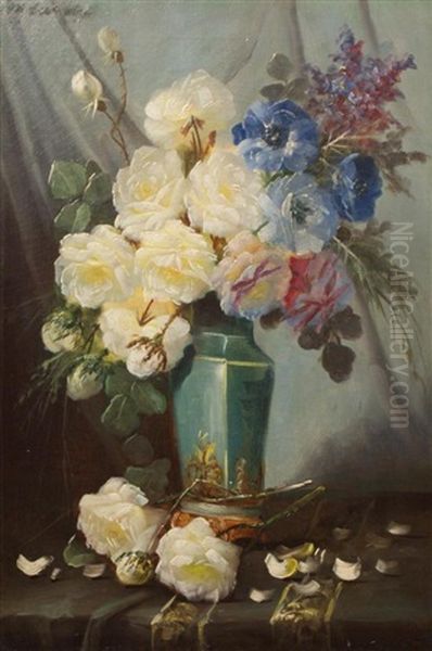 Stillife With Roses Oil Painting by Max Carlier