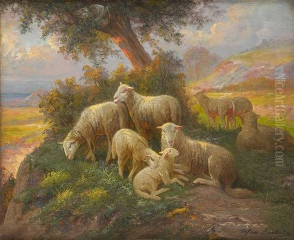 Moutons Dans Un Paysage by Max Carlier