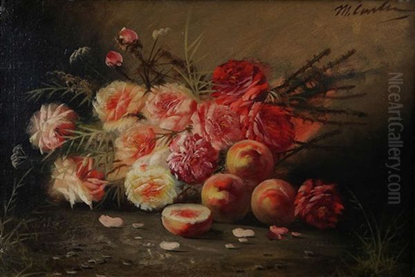 Nature Morte Aux Roses Et Peches Oil Painting by Max Carlier