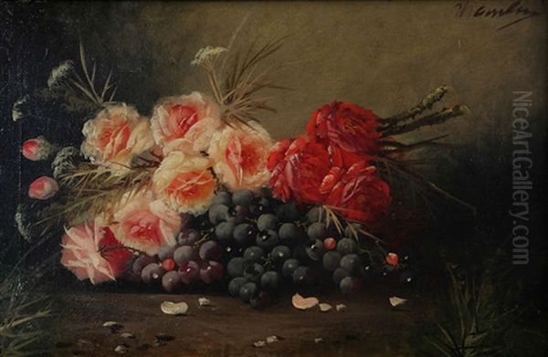 Nature Morte Aux Roses Et Raisins Oil Painting by Max Carlier