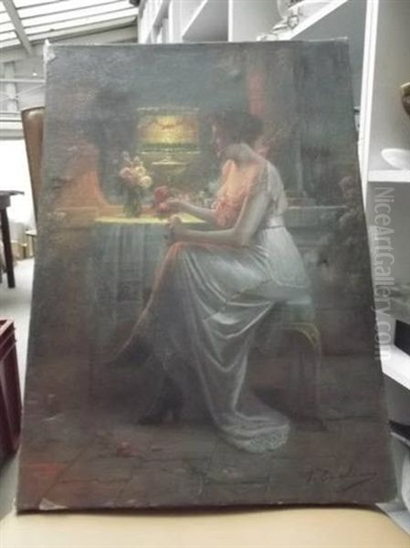 Femme Assise Au Clair De Lune Oil Painting by Max Carlier