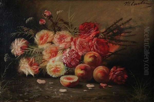 Nature Morte Aux Roses Et Peches Oil Painting by Max Carlier