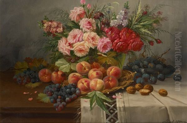 Entablement Garni De Peches Et De Roses by Max Carlier