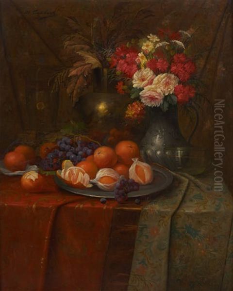 Composition Aux Oranges Et Aux Fleurs Oil Painting by Max Carlier