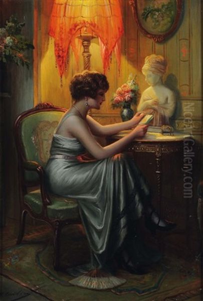 Jeune Femme A La Lecture Oil Painting by Max Carlier