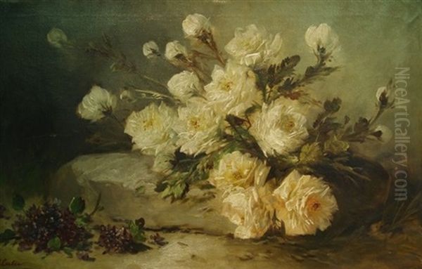 Still Life With Roses And Lilacs Oil Painting by Max Carlier