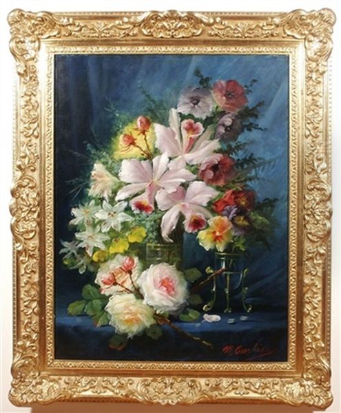 Still Life Of Flowers Oil Painting by Max Carlier