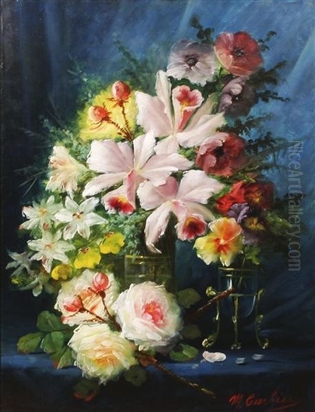 Still Life Of Flowers Oil Painting by Max Carlier