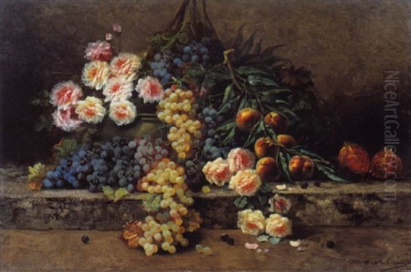 Stilleven Met Bloemen En Vruchten Oil Painting by Max Carlier