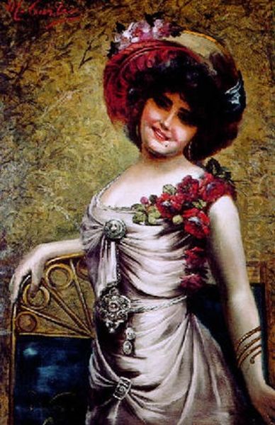 Elegante Au Corsage Fleuri Oil Painting by Max Carlier