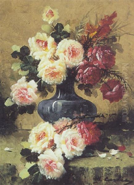 A Still Life Of Roses Oil Painting by Max Carlier