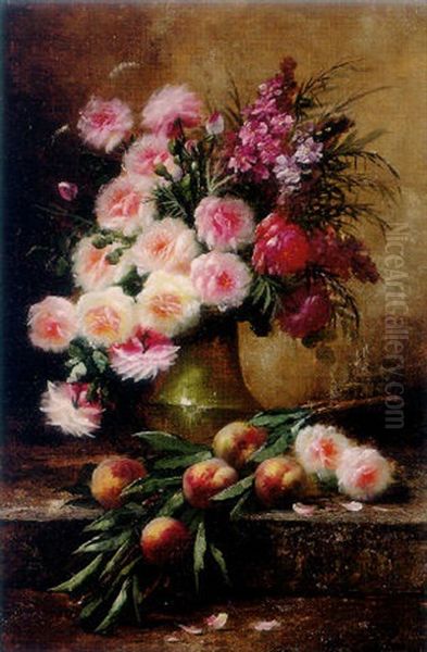 Still Life Of Flowers And Fruit Oil Painting by Max Carlier