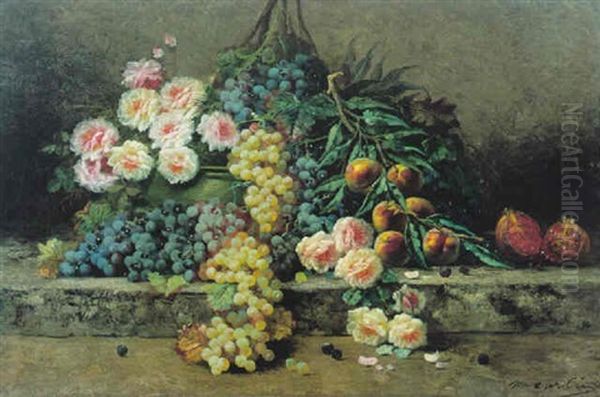 Stilleven Met Bloemen En Vruchten Oil Painting by Max Carlier