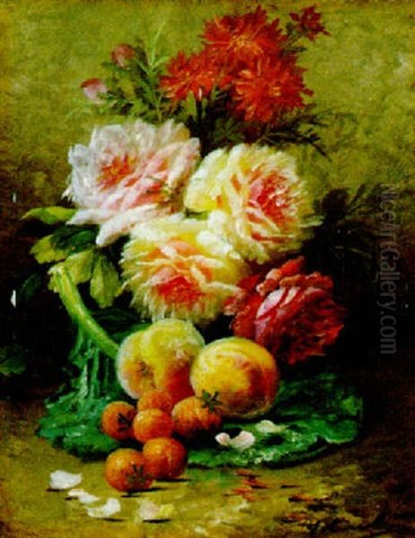 Stilleven Met Bloemen En Vruchten Oil Painting by Max Carlier