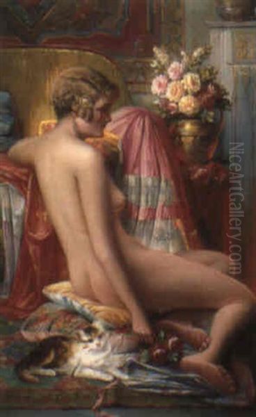 Seated Female Nude Oil Painting by Max Carlier