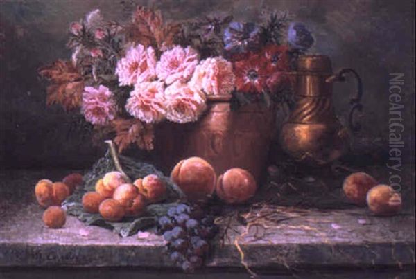 Still Life Of Flowers And Fruit Oil Painting by Max Carlier