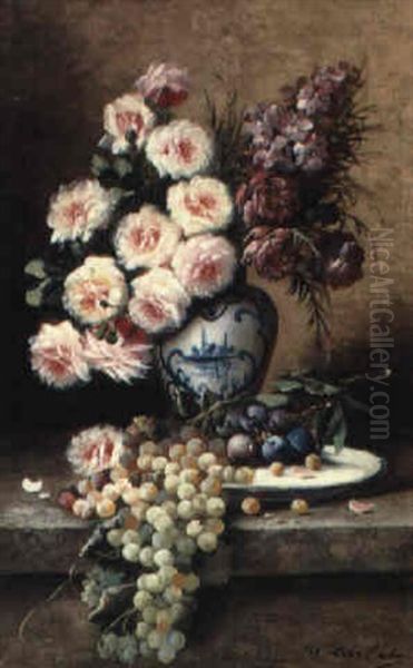 Still Life Of Flowers And Fruit Oil Painting by Max Carlier