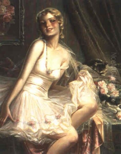 Jeune Femme En Robe Blanche Oil Painting by Max Carlier