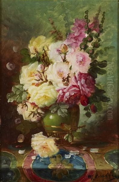 Bouquet De Fleurs Sur Entablement Oil Painting by Modeste (Max) Carlier