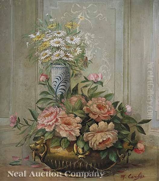 Still Life Of Daisies And Roses Oil Painting by Modeste (Max) Carlier