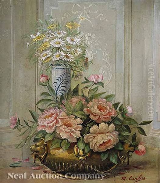 Still Life Of Daisies And Roses Oil Painting by Modeste (Max) Carlier