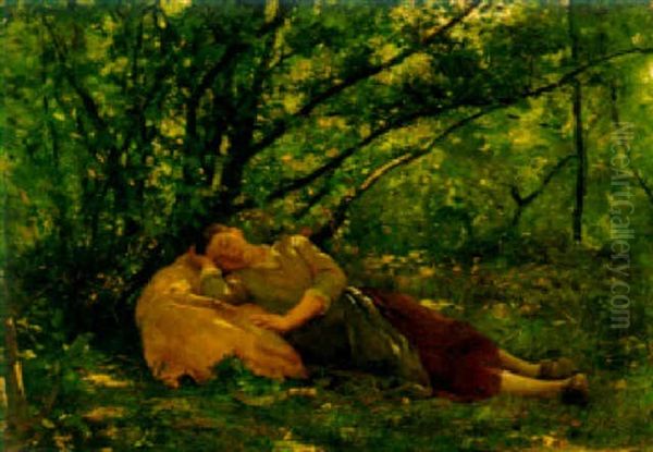 An Afternoon Nap Oil Painting by Modeste (Max) Carlier