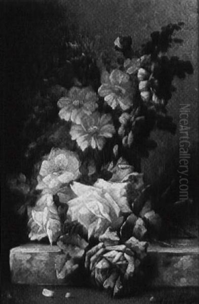 Still Life Of Roses And Dahlias Oil Painting by Modeste (Max) Carlier