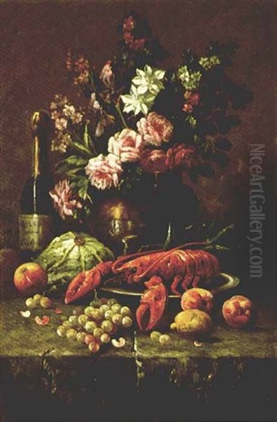 Nature Morte Aux Roses Et Au Homard Oil Painting by Modeste (Max) Carlier