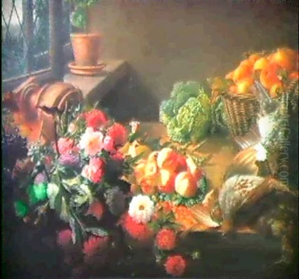 Blumenstilleben Mit Fruchten Oil Painting by Modeste (Max) Carlier