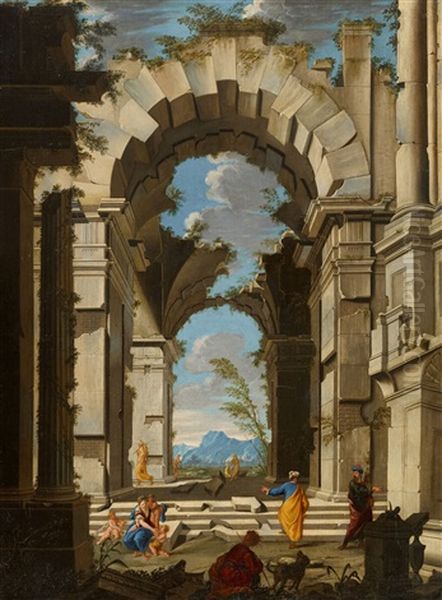 Architekturcapriccio Mit Figuren Oil Painting by Alberto Carlieri