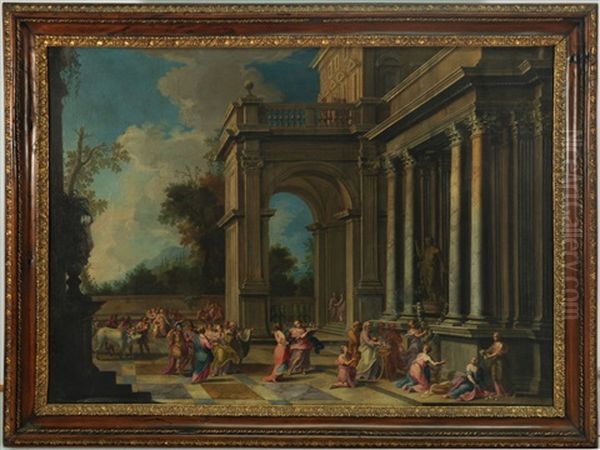 Scena Mitologica In Un'architettura Classica Oil Painting by Alberto Carlieri