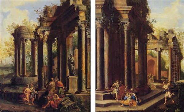 Capriccio Architettonici Con Figura Oil Painting by Alberto Carlieri