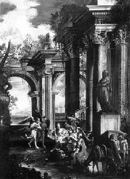 A Capriccio Of Ruins With The Rest On The Flight Into Rgypt Oil Painting by Alberto Carlieri