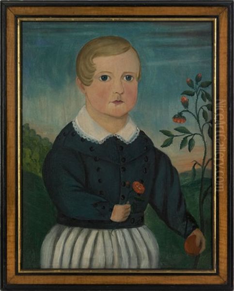 Folk Portrait Of A Young Boy Oil Painting by Andrew B. Carlin